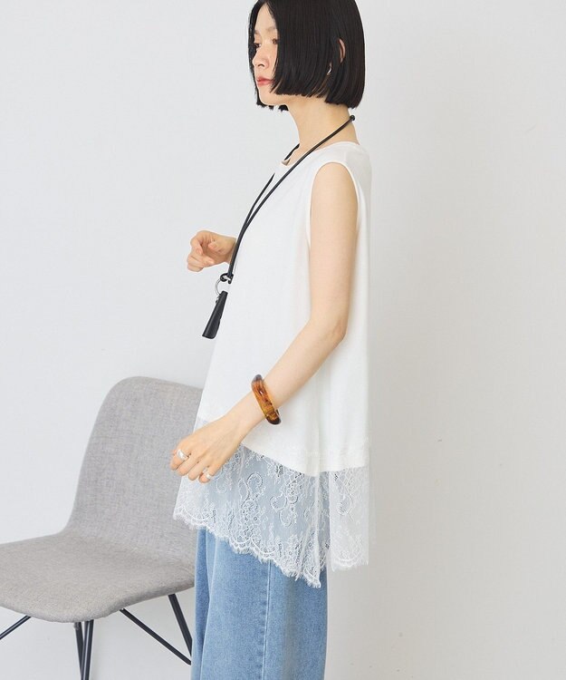 AMERICAN HOLIC 裾レースノースリーブプルオーバー Off White