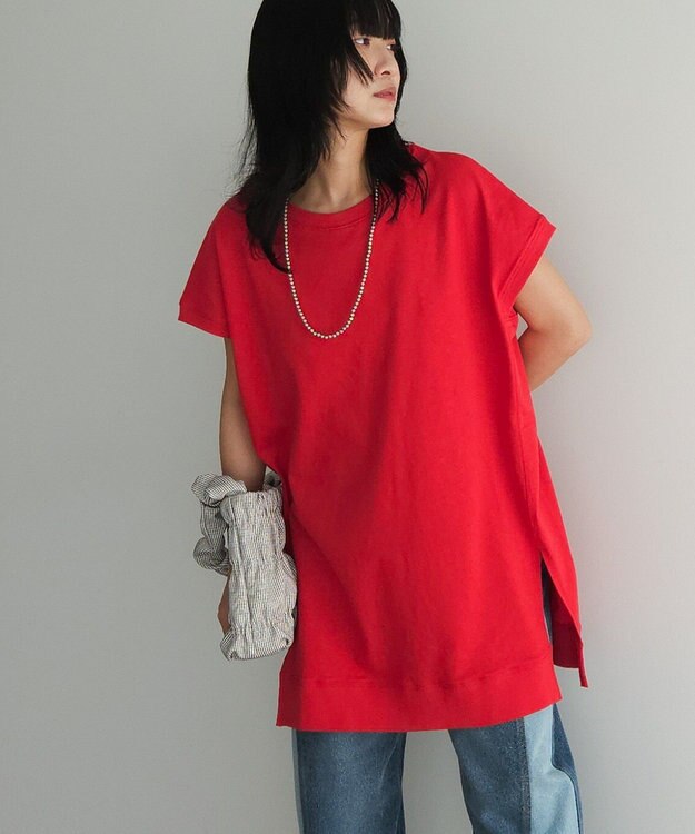 Green Parks 今年っぽフレンチスリーブカットチュニック Red