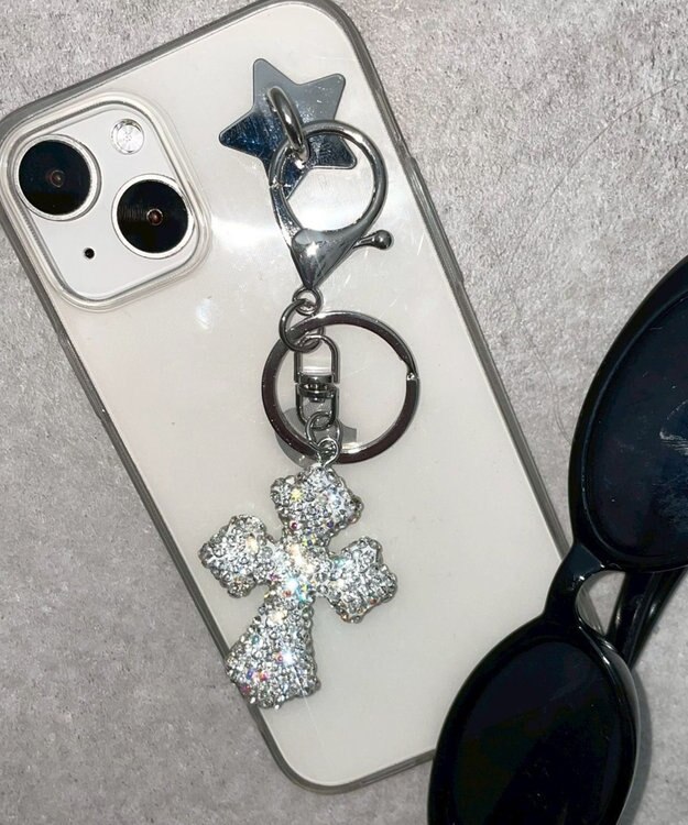 WEGO キラキラクロスキーホルダー シルバー