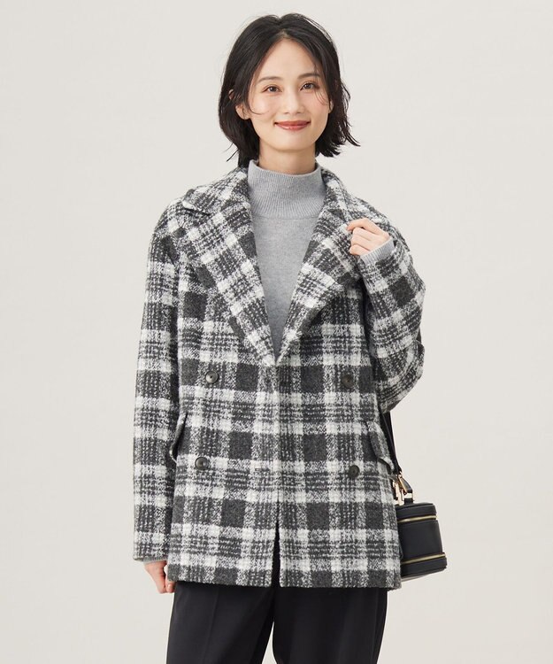 自由区 S BALLIループミルドチェック コート グレー×オフ