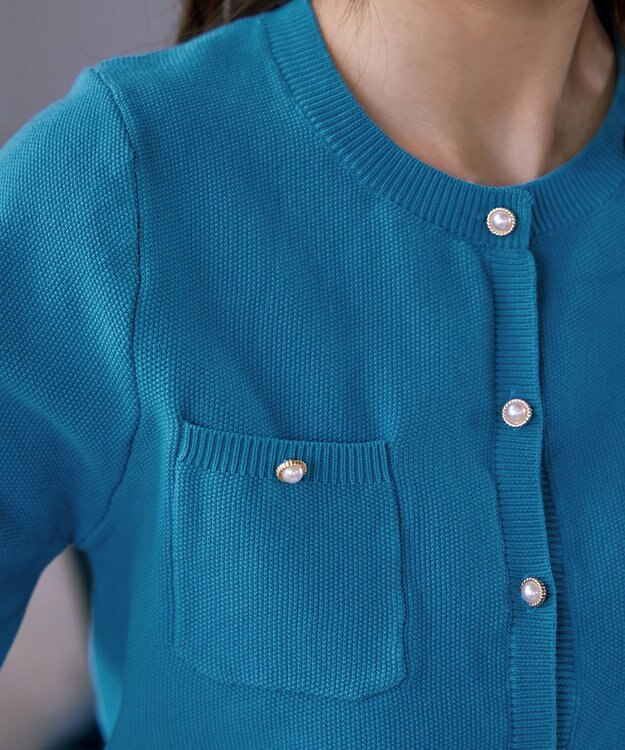 Tiaclasse 【洗える】鹿の子柄ニットショートカーディガン ブルー