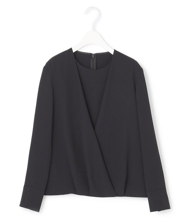 ICB 【洗える】 ストレッチジョーゼット カシュクールブラウス ブラック系