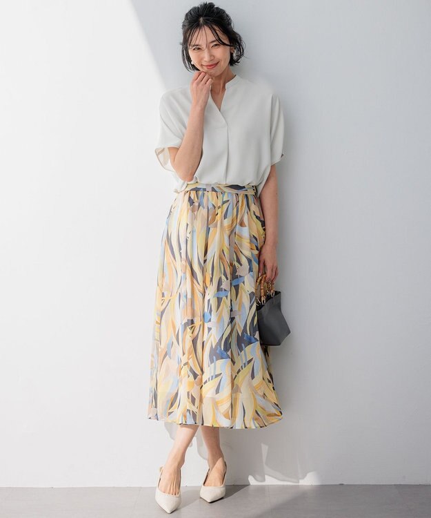 23区 【洗える】ストレッチジョーゼット フレンチスリーブ カットソー ベージュ系