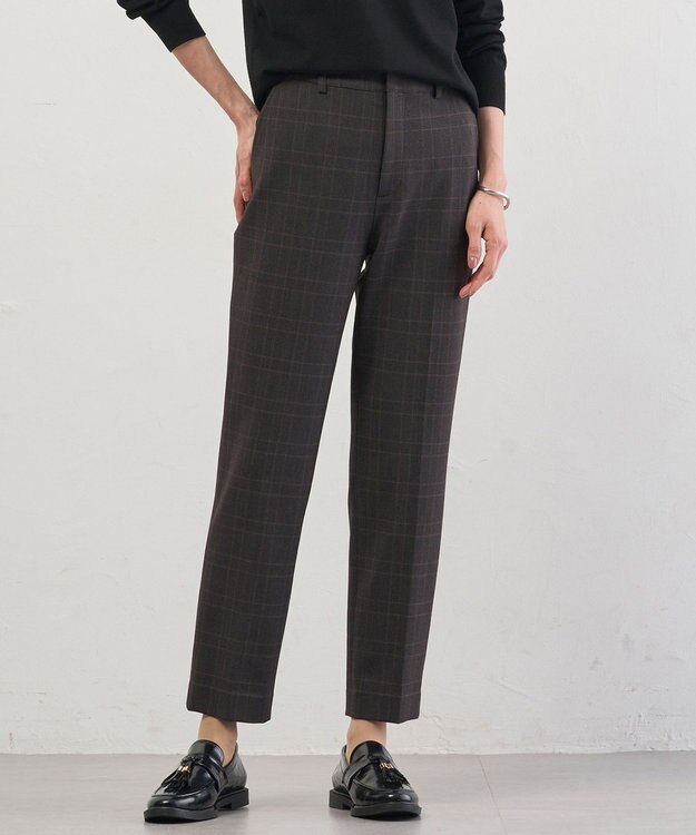 J.PRESS LADIES L アルガンシルク チェック テーパード パンツ チャコールチェック系