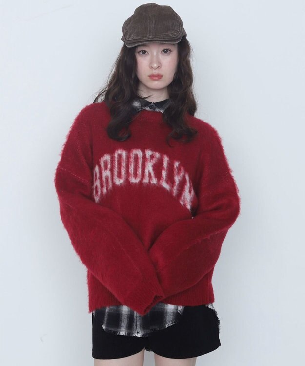 WEGO モヘアタッチBROOKLYNロゴニット レッド