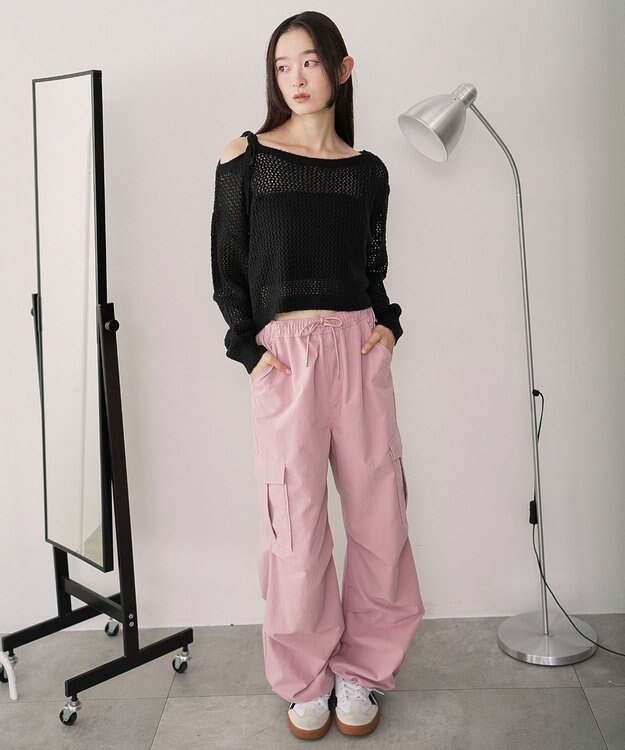 WEGO モヘアタッチ2WAYワンショルニット ブラック