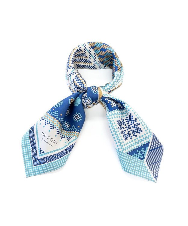 Marca 【the PORT by marca】EMBROIDERY 小判 シルクツイル スカーフ BLUE