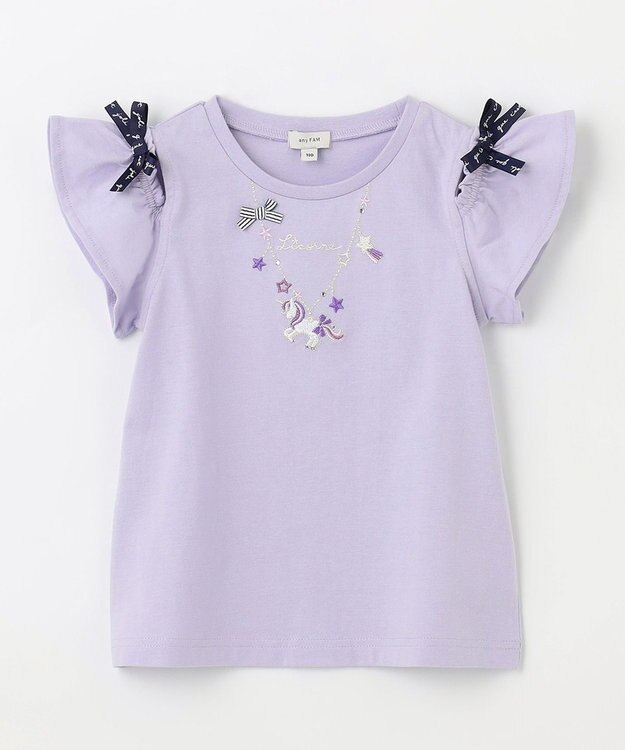 ANY KIDS 刺繍 オン・オフショルダー Tシャツ ラベンダー