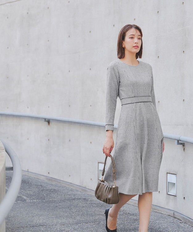 Tiaclasse 【洗える】ツイード配色フレアワンピース グレー