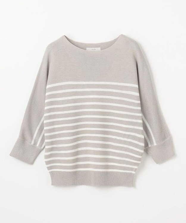 ANY L 【洗濯機可/アンチピリング/UVケア】アクリルガーターニット グレー×オフボーダー