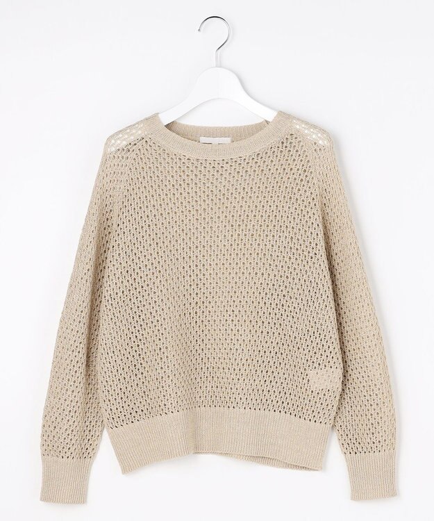 自由区 L リネンミドルゲージメッシュ ニット ベージュラメ