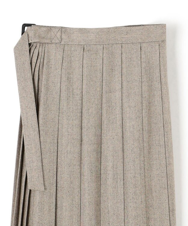 BEIGE， NATION / ウールヘリンボーンラッププリーツスカート C.Gray