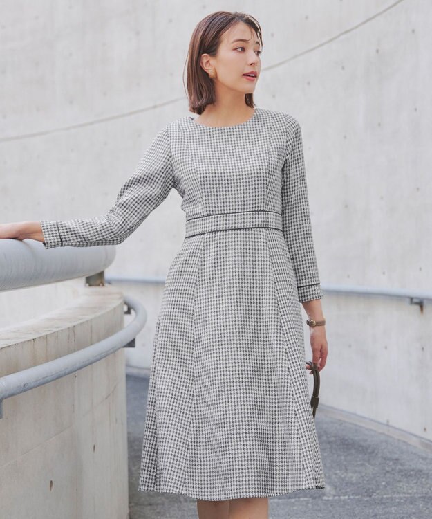 Tiaclasse 【洗える】ツイード配色フレアワンピース グレー