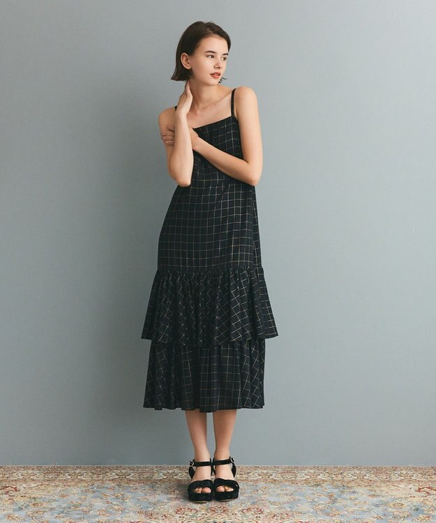 GRACE CONTINENTAL ラメチェックキャミドレス ブラック