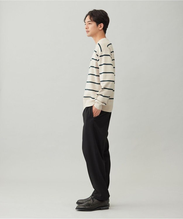 UNFILO MENS 【OCEANS YouTube 掲載/男女兼用】スムースシルキーニット 柄 ボーダー アイボリー×グリーン