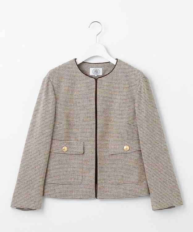 J.PRESS LADIES 【洗える】Calameraリングメッシュ ジャケット ブラウンMIX系