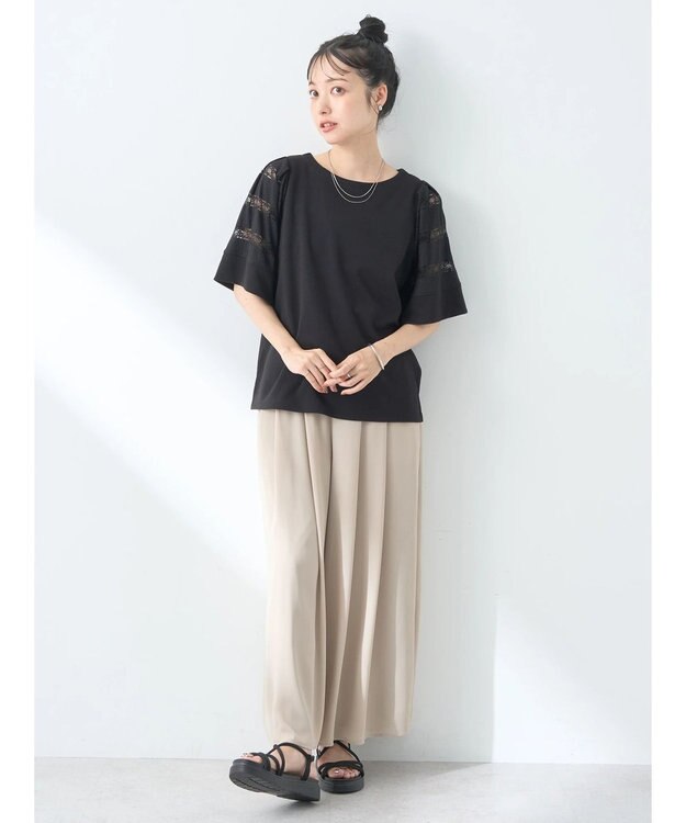 earth music&ecology フレア袖レースプルオーバー Black