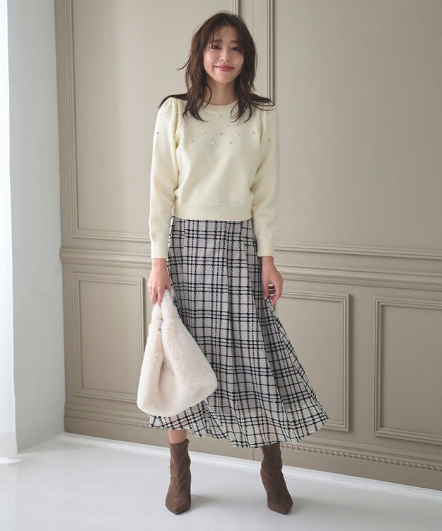 Feroux パール×ビジュー ニット ホワイト系