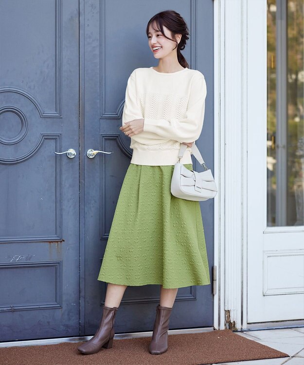 Tiaclasse L 【洗える】ウェーブ編みニットプルオーバー オフホワイト