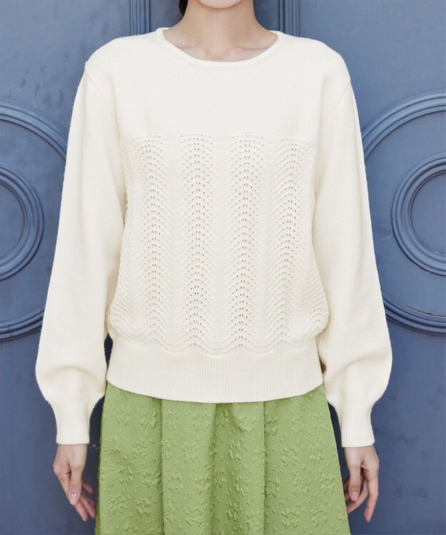 Tiaclasse 【洗える】ウェーブ編みニットプルオーバー オフホワイト