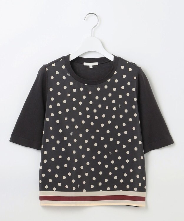 自由区 【アンサンブル対応・洗える】ポルカドットプリント プルオーバー アッシュ×アイボリー