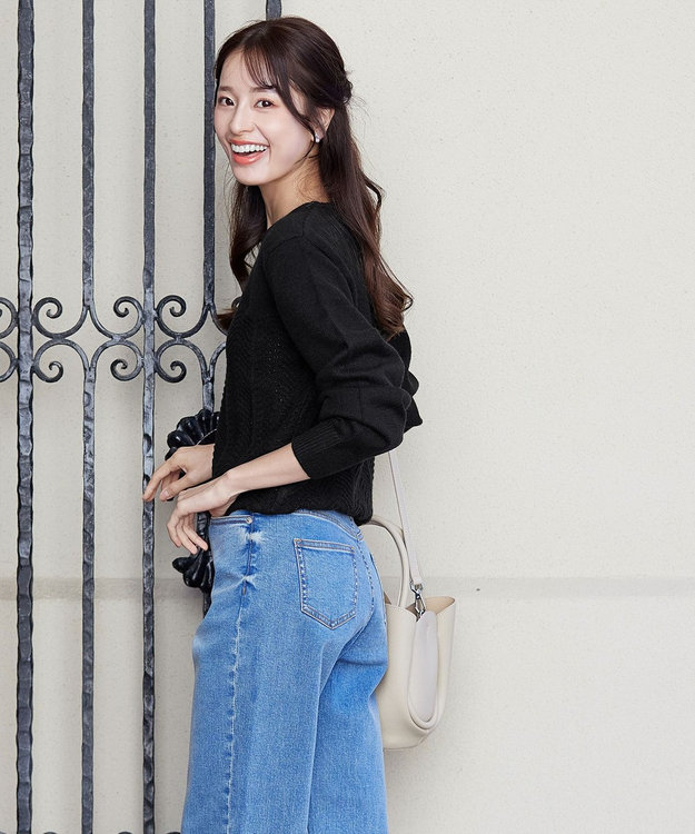 Tiaclasse 【洗える】ウェーブ編みニットプルオーバー ブラック