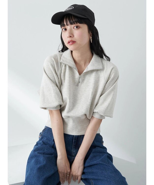 earth music&ecology ハーフジップショートプルオーバー Light Gray