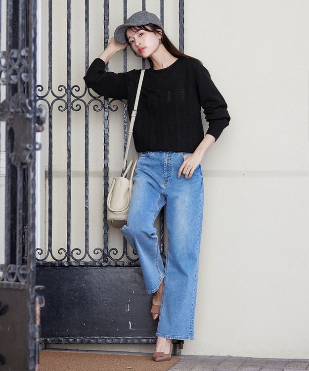 Tiaclasse 【洗える】ウェーブ編みニットプルオーバー ブラック