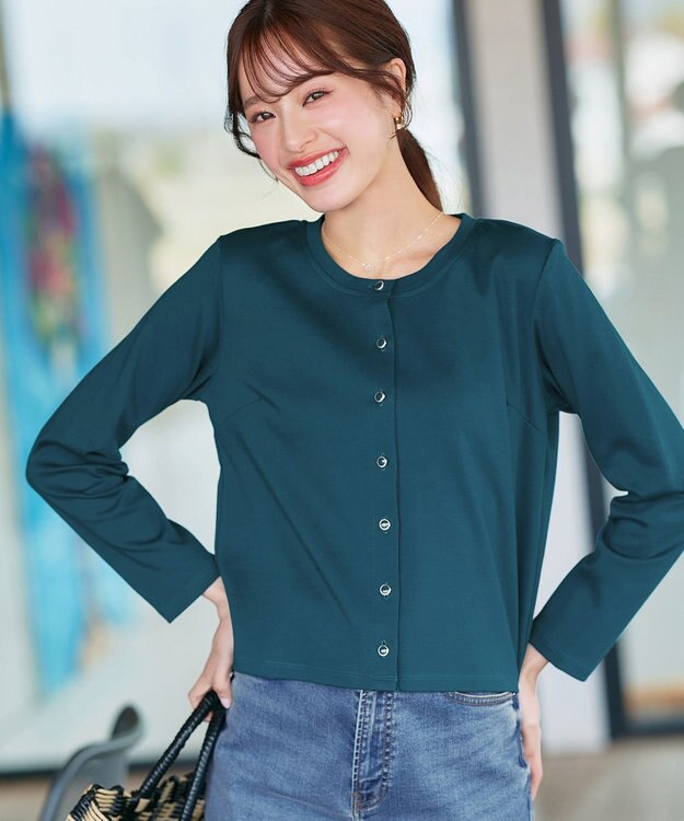 Tiaclasse L 「サマさまカットソー」フレームボタンカーディガン ターコイズ