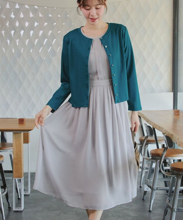 Tiaclasse L 「サマさまカットソー」フレームボタンカーディガン ターコイズ