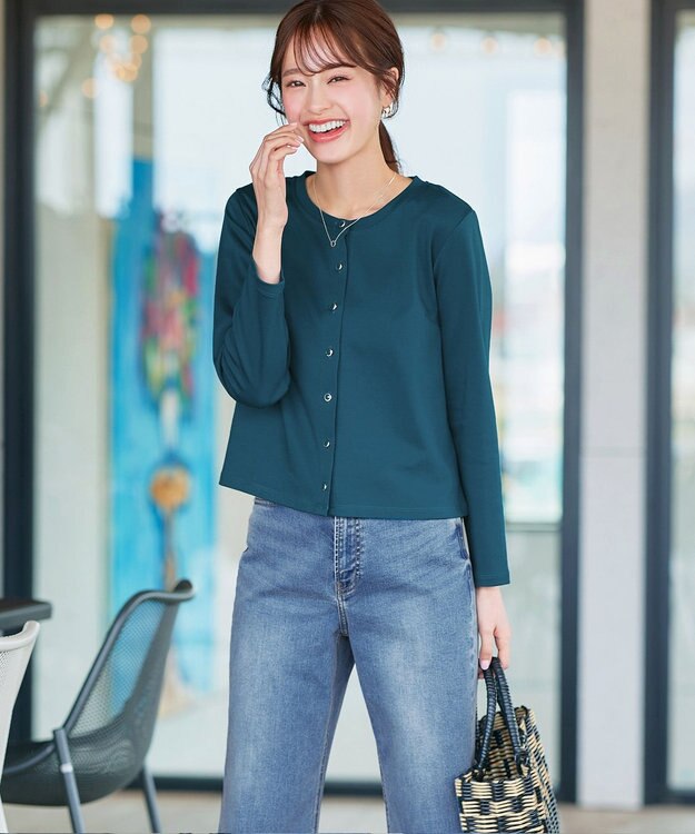 Tiaclasse L 「サマさまカットソー」フレームボタンカーディガン ターコイズ