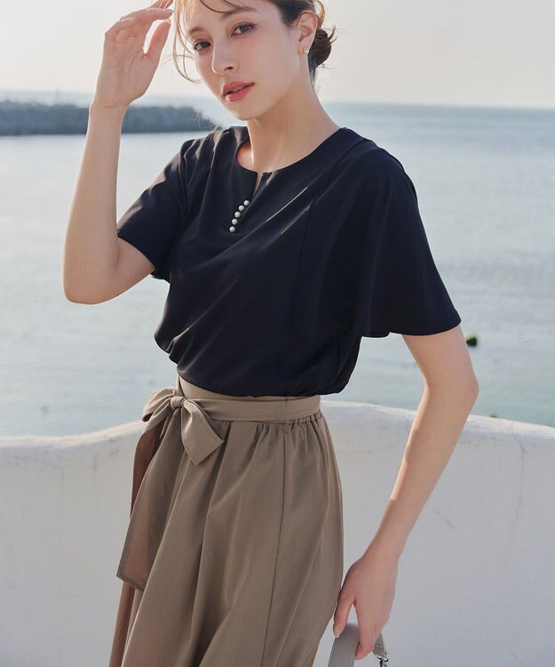 Tiaclasse 【トップス&スカートセット・洗える】ストレッチタフタセットアップ モカ