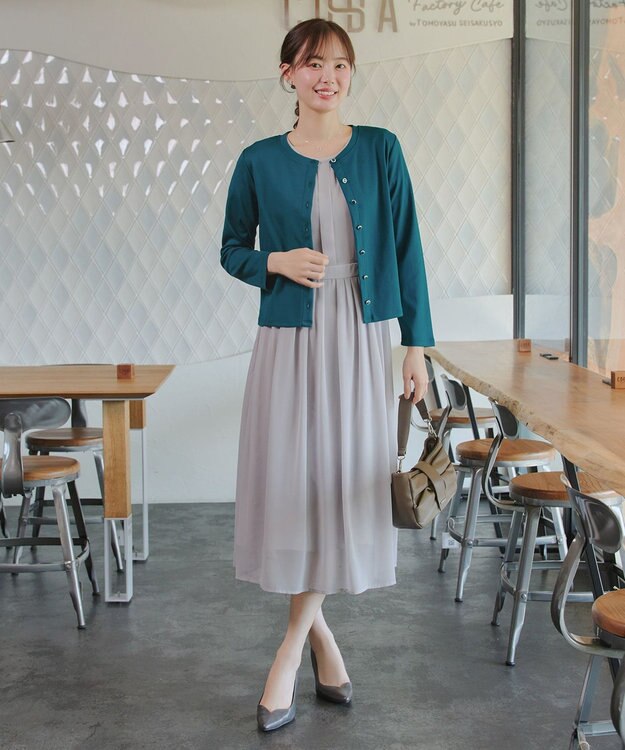 Tiaclasse L 「サマさまカットソー」フレームボタンカーディガン ターコイズ