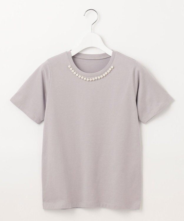 Feroux 【UVケア】パールネック Tシャツ ライトグレー系