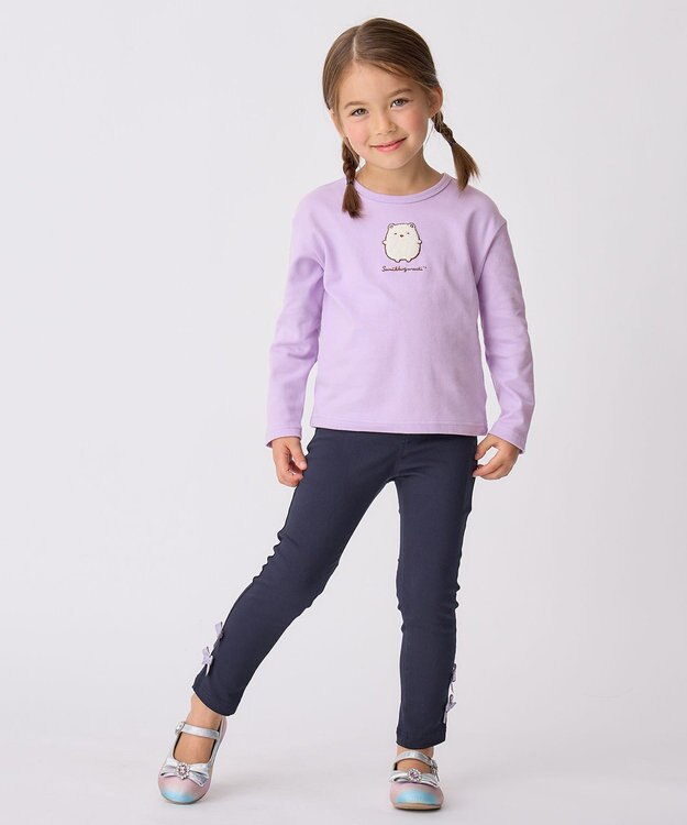 ANY KIDS 【すみっコぐらし】サガラ刺繍 長袖 Tシャツ ラベンダー×しろくま