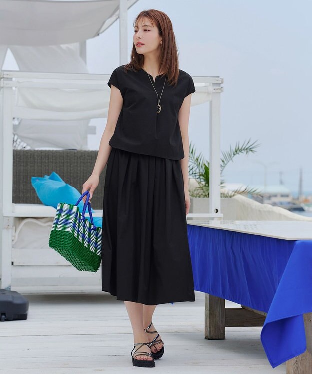 Tiaclasse 【トップス&スカートセット・洗える】ストレッチタフタセットアップ ブラック