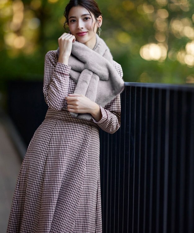 Tiaclasse L 【洗える】ツイード配色フレアワンピース ピンク