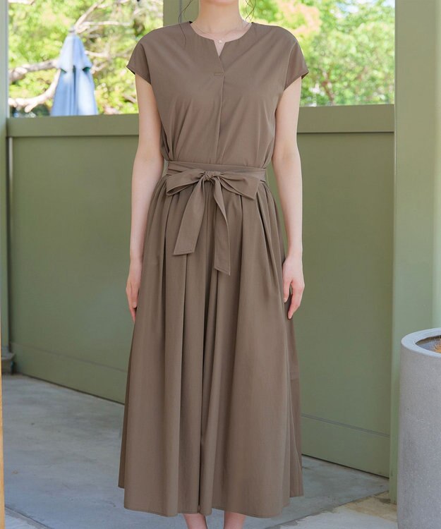 Tiaclasse 【トップス&スカートセット・洗える】ストレッチタフタセットアップ モカ