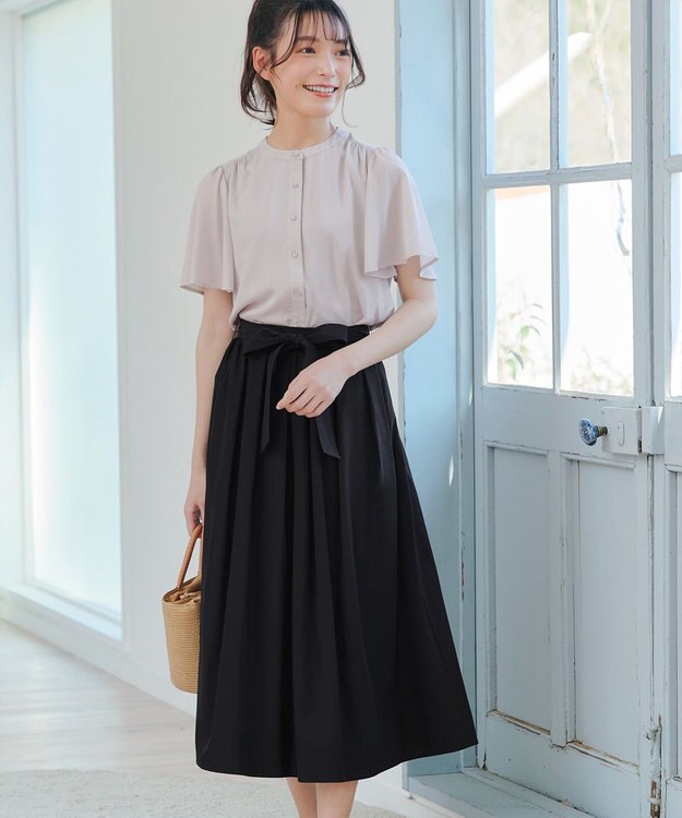 Tiaclasse 【トップス&スカートセット・洗える】ストレッチタフタセットアップ ブラック