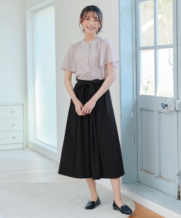 Tiaclasse 【トップス&スカートセット・洗える】ストレッチタフタセットアップ ブラック