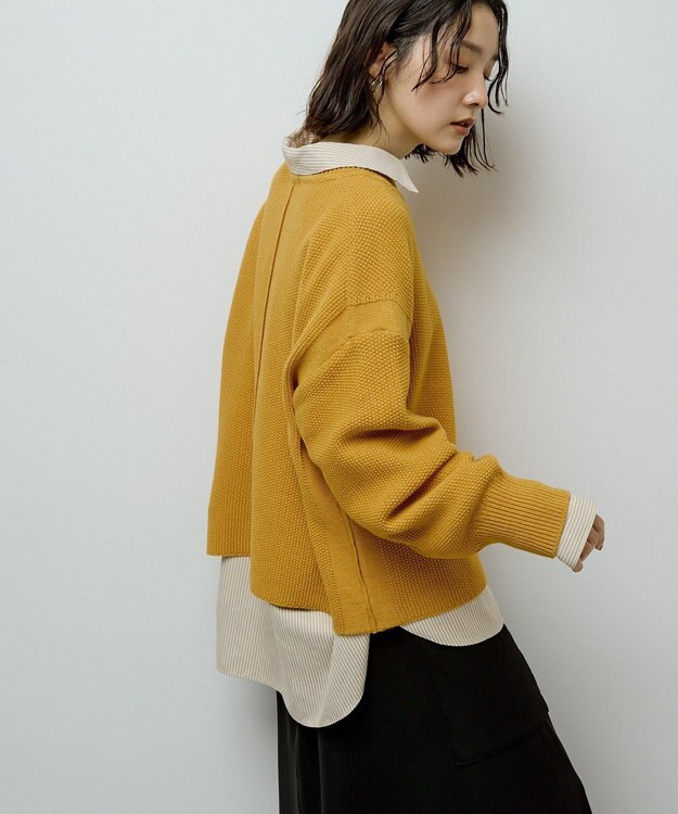 Green Parks かのこ編モックネックニットプルオーバー Yellow