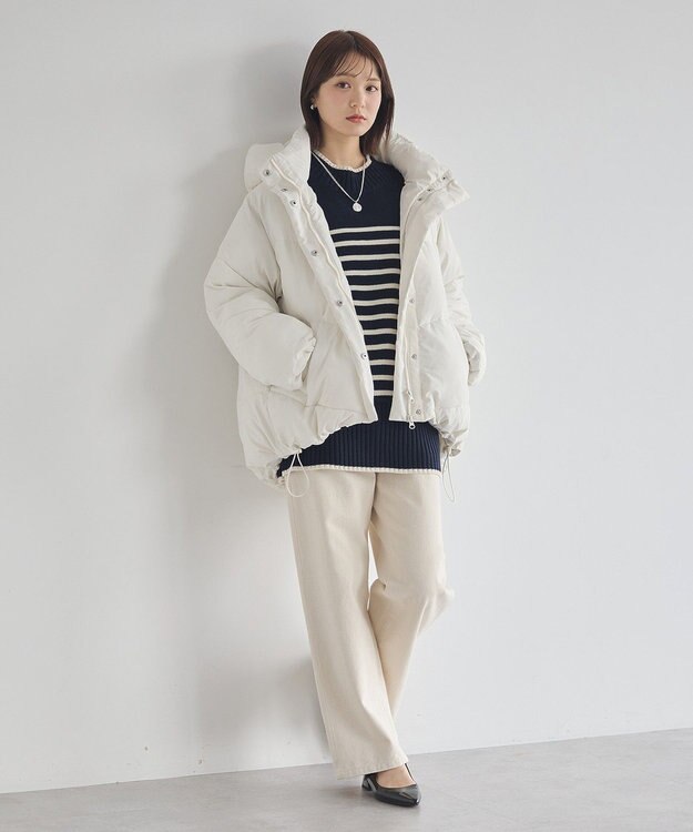 earth music&ecology 【毛玉防止 / 洗濯機洗い可】アンチピリングモックネックバックスリットニット Border Navy