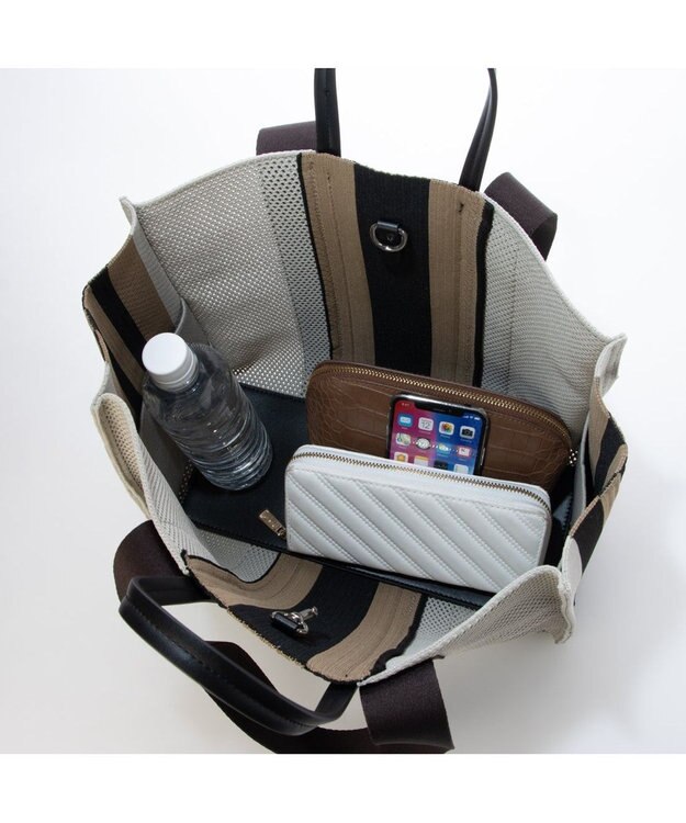 UNBILLION カシュカシュ cachecache / マルチカラーストライプ2wayスクエアトート シー