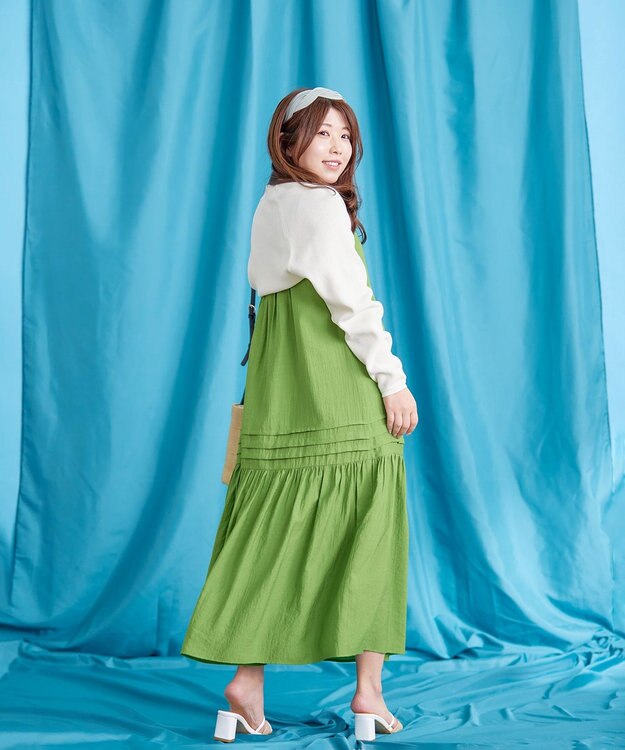 Tiaclasse 【洗える】ピンタックロングワンピース グリーン