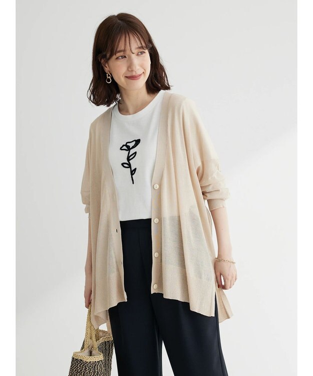 Green Parks 接触冷感シアーニットカーディガン Light Beige