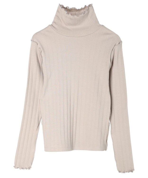 earth music&ecology ランダムリブタートルネックプルオーバー Beige