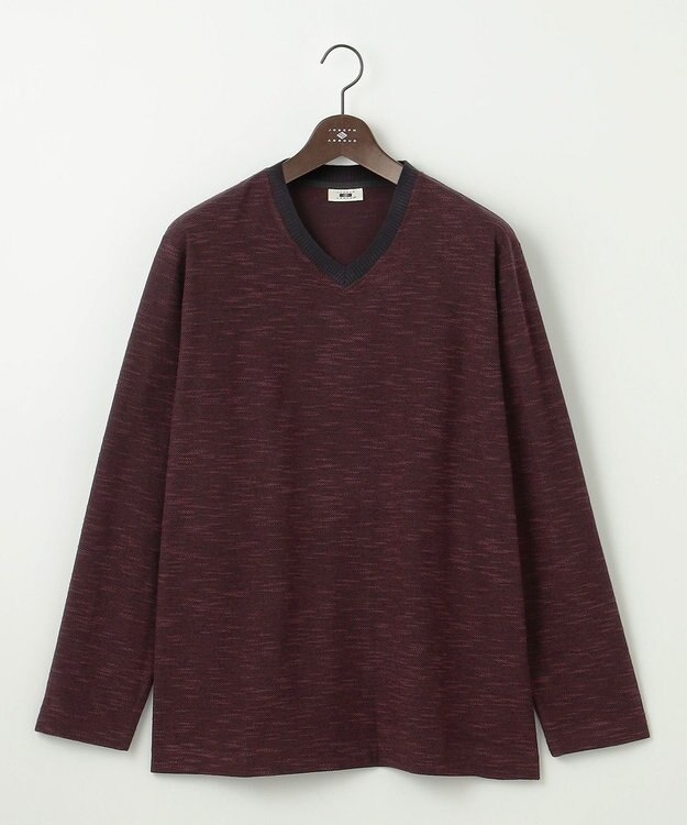 JOSEPH ABBOUD 【キングサイズ・オーガニックコットン/JAPANファブリック】スラブインレイ Vネック 長袖 Ｔシャツ ワイン系