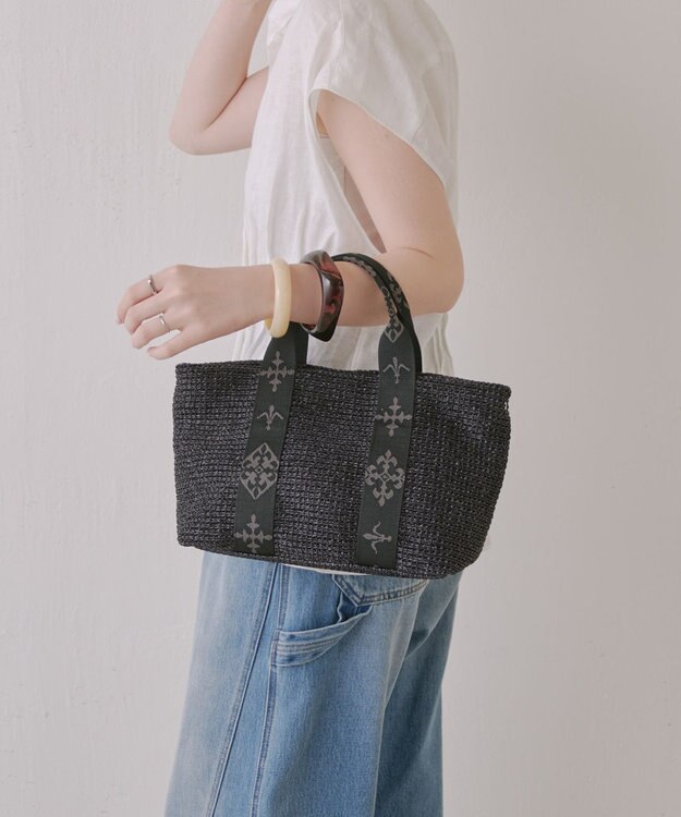 russet ナイロンラフィアデイリーミニトートバッグ(CE-1712) Black