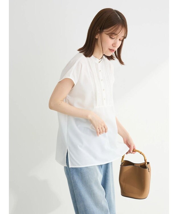 Green Parks ・ＥＬＥＮＣＡＲＥ　ＤＵＥ　ピンタックフレンチブラウス Off White