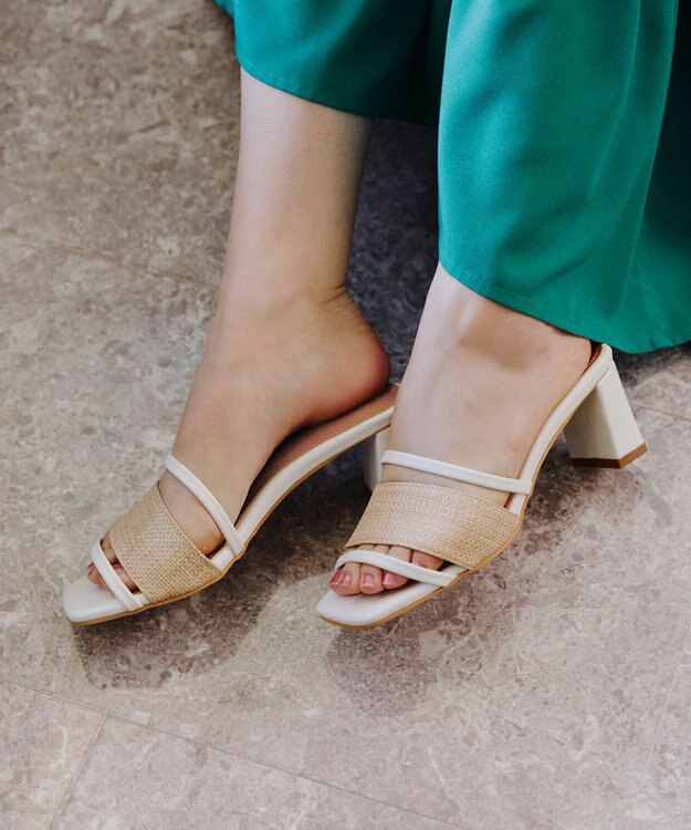 Tiaclasse 【小倉優子さん着用】ラタン風配色ストラップサンダル オフホワイト